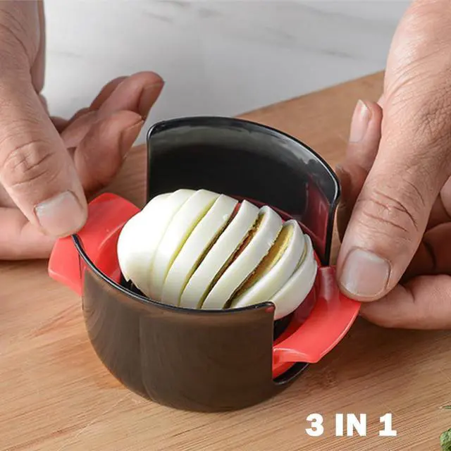 Alt view image 7 of 7 - 3-in-1 Egg Slicer,with Stainless Steel Blades with Plastics Non-Slip Base for Hard Boiled Eggs Soft Fruit Strawberries Bananas and Grapes(3 PCS)