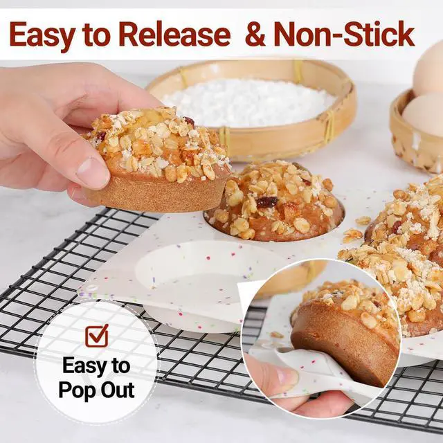 Alt view image 2 of 7 - Muffin Top Pan, Silicone Egg Molds for Breakfast Sandwiches 3 Inch Round Baking Pan for Oven English Muffins, Whoopie Pies, Corn Bread, Bites, Tarts 2 Pack Confetti