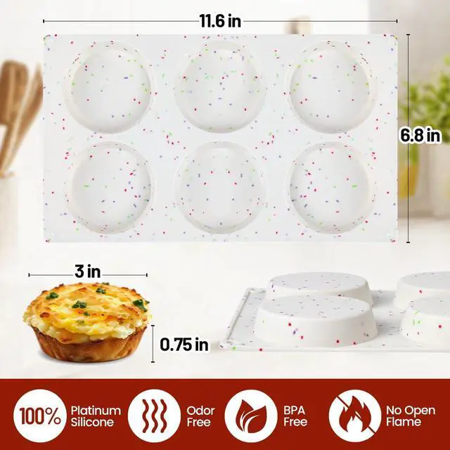 Alt view image 3 of 7 - Muffin Top Pan, Silicone Egg Molds for Breakfast Sandwiches 3 Inch Round Baking Pan for Oven English Muffins, Whoopie Pies, Corn Bread, Bites, Tarts 2 Pack Confetti