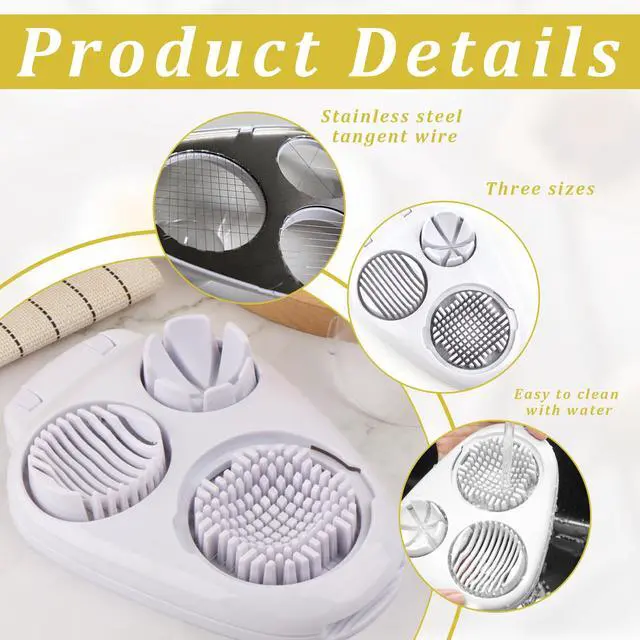 Alt view image 3 of 6 - 2 Pcs 3 In 1 Egg Slicer,Egg Slicer For Hard Boiled Eggs,Stainless Steel Strawberry Slicer,Egg Cutter,Egg Opener For Hard Boiled Eggs,3 Slice Modes For Strawberry, Mushroom, Grape, Cherry Tomato