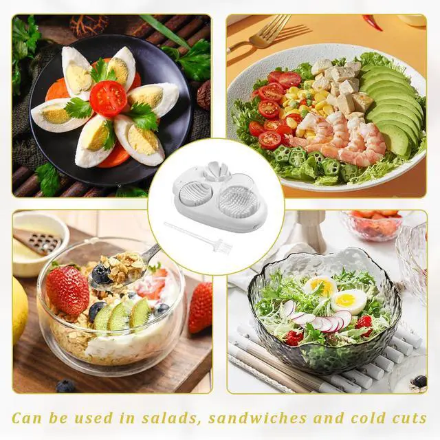 Alt view image 5 of 6 - 2 Pcs 3 In 1 Egg Slicer,Egg Slicer For Hard Boiled Eggs,Stainless Steel Strawberry Slicer,Egg Cutter,Egg Opener For Hard Boiled Eggs,3 Slice Modes For Strawberry, Mushroom, Grape, Cherry Tomato