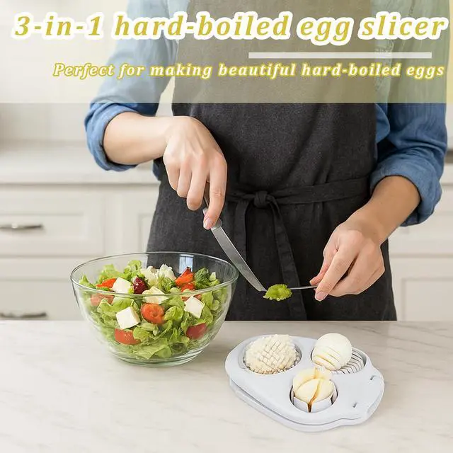 Alt view image 6 of 6 - 2 Pcs 3 In 1 Egg Slicer,Egg Slicer For Hard Boiled Eggs,Stainless Steel Strawberry Slicer,Egg Cutter,Egg Opener For Hard Boiled Eggs,3 Slice Modes For Strawberry, Mushroom, Grape, Cherry Tomato