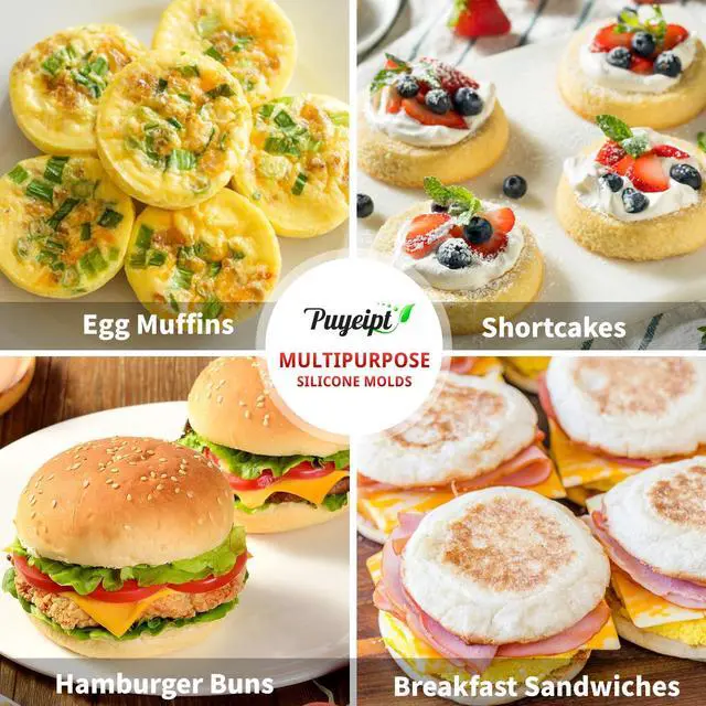 Alt view image 7 of 7 - 4 Inch Silicone Egg Molds for Breakfast Sandwiches, 2 Pack, 12 Cavities