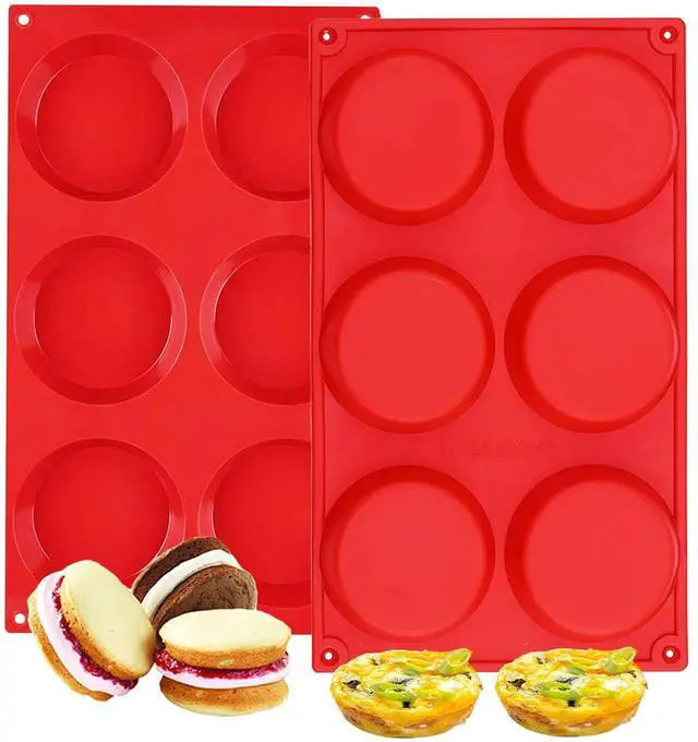 Main image of Silicone Muffin Top Pans, 2 Pack Non-stick 3" Whoopie Pie Baking Pan 3 Inch Round Tray Silicone Egg Sandwich Molds for Mini Cakes Biscuits Egg Cloud Bread Buns English Muffins Breakfast Sandwiches