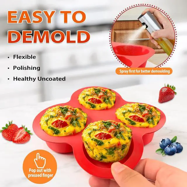 Alt view image 5 of 7 - Silicone Egg Bite Molds 2 Pack Air Fryer Muffin Baking Pans Nonstick Silicone Muffin Trays for Baking Mini Muffins Eggs Bites Tart Mini Cupcake Brownie Quiche
