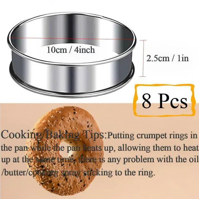 Alt view image 2 of 7 - 8-Pieces English Muffin Rings 4 Inch Crumpet Rings Stainless Steel Double Rolled Nonstick Metal Round Tart Ring Molds for Cookie Cooking Baking