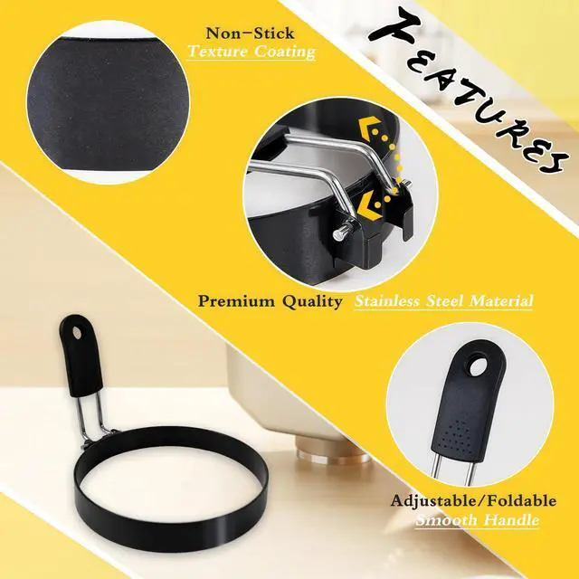 Alt view image 3 of 6 - Egg Rings for Frying Eggs, 3.5" Round Egg Cooking Stainless Steel, for English Muffins Pancake, with Silicone Handle