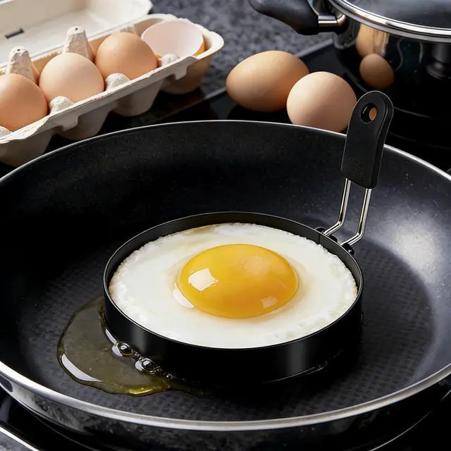 Alt view image 6 of 6 - Egg Rings for Frying Eggs, 3.5" Round Egg Cooking Stainless Steel, for English Muffins Pancake, with Silicone Handle