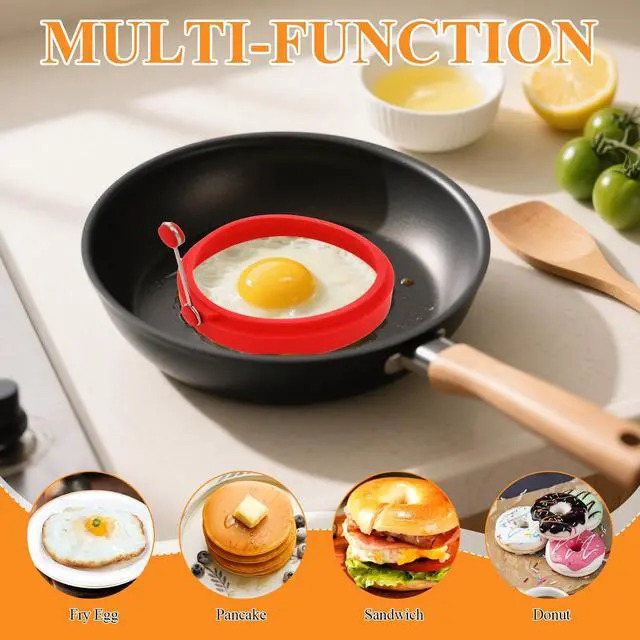 Alt view image 6 of 7 - 6 PCS Egg Ring, Silicone Egg Rings for Frying Eggs, Non-stick Mold for Griddle, for Making Fried Eggs or Pancakes
