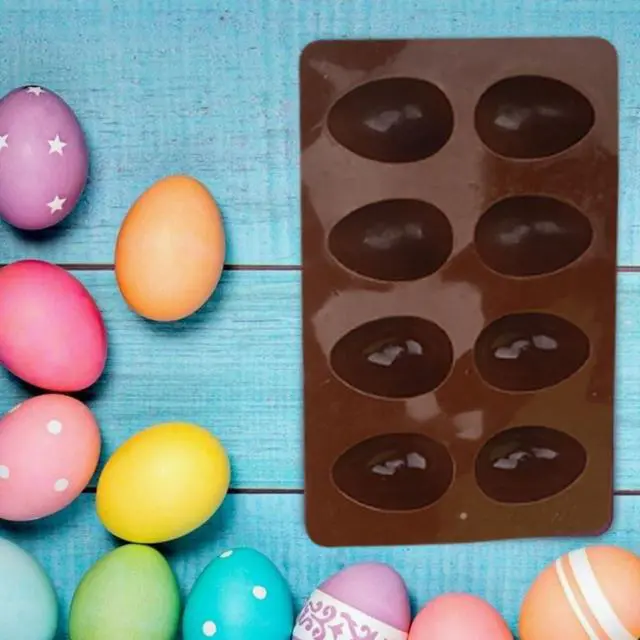Alt view image 4 of 6 - 8-Cavity Easter Egg Shape Silicone Molds, Pan Baking Supplies for Cake Decorating Chocolate Candy