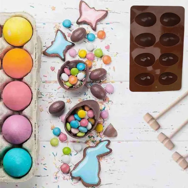 Alt view image 3 of 6 - 8-Cavity Easter Egg Shape Silicone Molds, Pan Baking Supplies for Cake Decorating Chocolate Candy