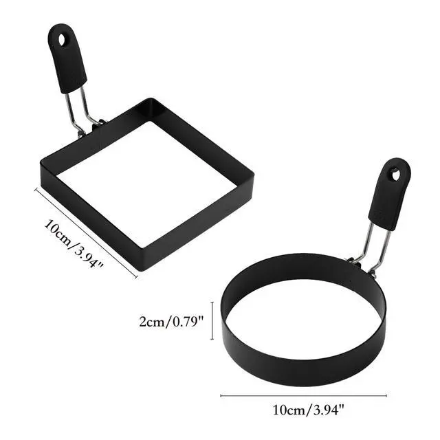 Alt view image 2 of 5 - 4 Inch Square+Round Egg Ring for Frying, 2 Pcs Egg Mold