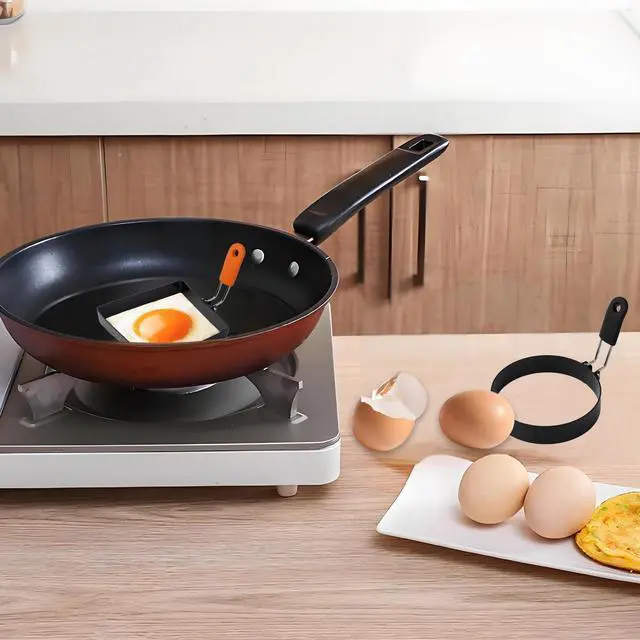 Alt view image 3 of 5 - 4 Inch Square+Round Egg Ring for Frying, 2 Pcs Egg Mold