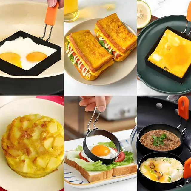 Alt view image 4 of 5 - 4 Inch Square+Round Egg Ring for Frying, 2 Pcs Egg Mold
