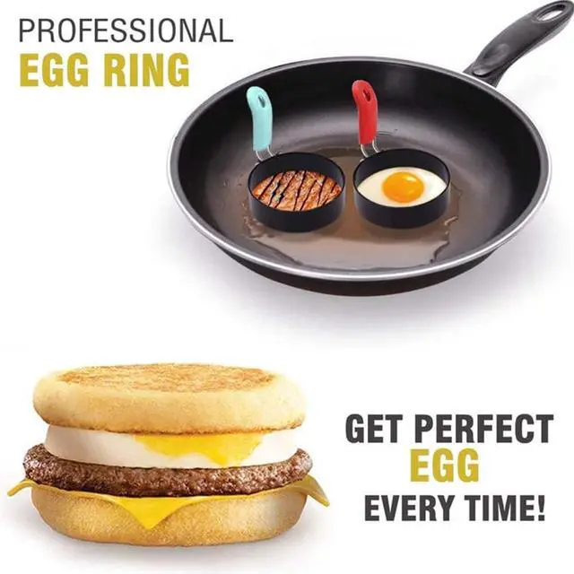 Alt view image 4 of 7 - 4 Pack Egg Rings,Stainless Steel Frying Ring Tool Non Stick Egg Frying Rings with Folding Handles and Oil Brush for Cooking Breakfast Sandwich Burger(COLOR:black)