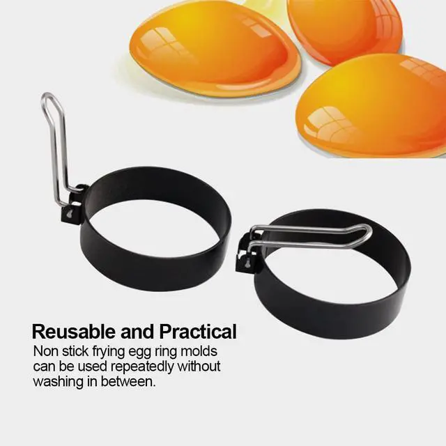 Alt view image 5 of 7 - 4 Pack Egg Rings,Stainless Steel Frying Ring Tool Non Stick Egg Frying Rings with Folding Handles and Oil Brush for Cooking Breakfast Sandwich Burger(COLOR:black)