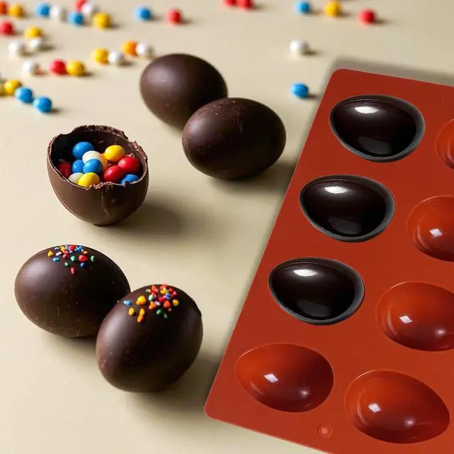 Alt view image 6 of 7 - 8-Cavity Easter Egg Shape Silicone Molds, 2Pcs Food-grade Baking Supplies for DIY Cake Decoration, Chocolate, Candy, Jello, Pastry, Muffin, Bread, Ice Cube