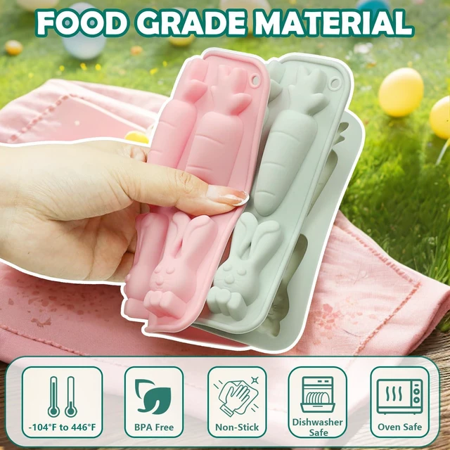 Alt view image 2 of 7 - Easter Silicone Molds for Chocolate, 4Pack Easter Candy Molds 3D Egg Bunny Carrot shapes Non Stick Moulds for DIY Chocolate, Fondant, Jelly, Ice Cube, Cake Decoration (Pink & Grey)