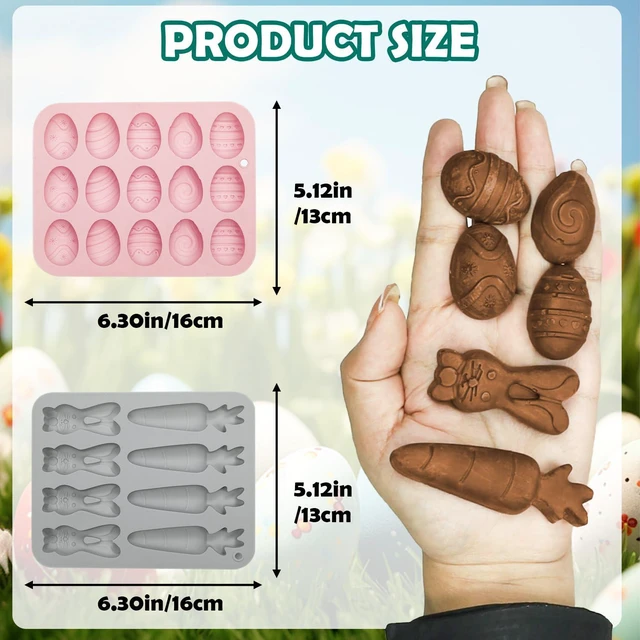 Alt view image 3 of 7 - Easter Silicone Molds for Chocolate, 4Pack Easter Candy Molds 3D Egg Bunny Carrot shapes Non Stick Moulds for DIY Chocolate, Fondant, Jelly, Ice Cube, Cake Decoration (Pink & Grey)