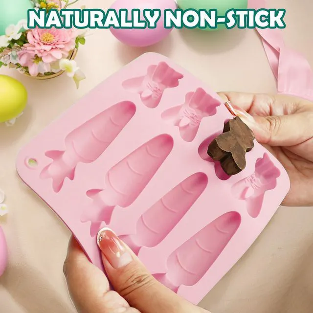 Alt view image 4 of 7 - Easter Silicone Molds for Chocolate, 4Pack Easter Candy Molds 3D Egg Bunny Carrot shapes Non Stick Moulds for DIY Chocolate, Fondant, Jelly, Ice Cube, Cake Decoration (Pink & Grey)