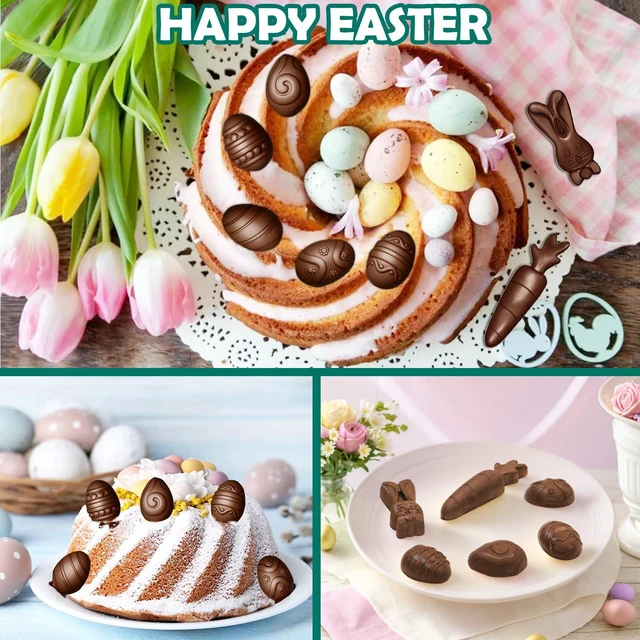 Alt view image 5 of 7 - Easter Silicone Molds for Chocolate, 4Pack Easter Candy Molds 3D Egg Bunny Carrot shapes Non Stick Moulds for DIY Chocolate, Fondant, Jelly, Ice Cube, Cake Decoration (Pink & Grey)