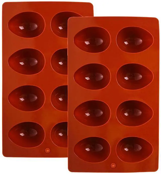 Main image of 8 Cavity Silicone Egg Molds Set of 2 for Easter Silicone Egg Pan Baking Supplies for Cake Decorating Chocolate Candy (2, Brick red)