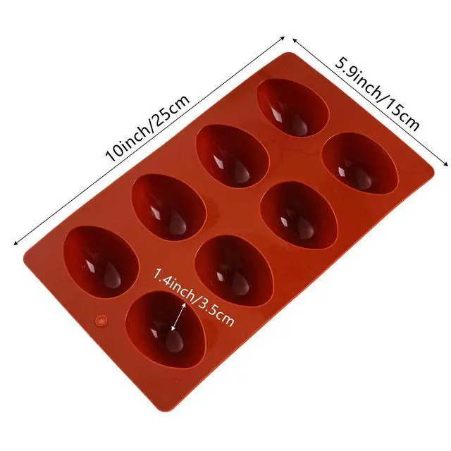 Alt view image 2 of 7 - 8 Cavity Silicone Egg Molds Set of 2 for Easter Silicone Egg Pan Baking Supplies for Cake Decorating Chocolate Candy (2, Brick red)