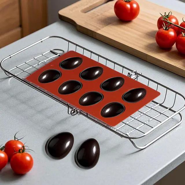 Alt view image 3 of 7 - 8 Cavity Silicone Egg Molds Set of 2 for Easter Silicone Egg Pan Baking Supplies for Cake Decorating Chocolate Candy (2, Brick red)
