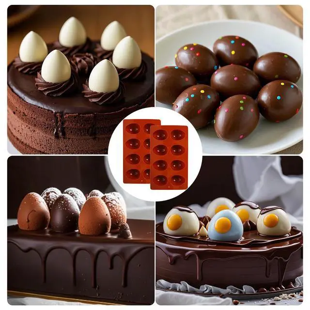 Alt view image 6 of 7 - 8 Cavity Silicone Egg Molds Set of 2 for Easter Silicone Egg Pan Baking Supplies for Cake Decorating Chocolate Candy (2, Brick red)