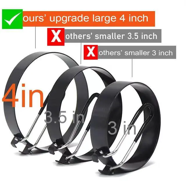 Alt view image 3 of 7 - Upgrade 4'' Large Egg Rings Set, 4 Packs Stainless Steel Round Egg Maker Mold, Anti-scalding Grill, 1X Oil Brush & 1X Egg Separator White