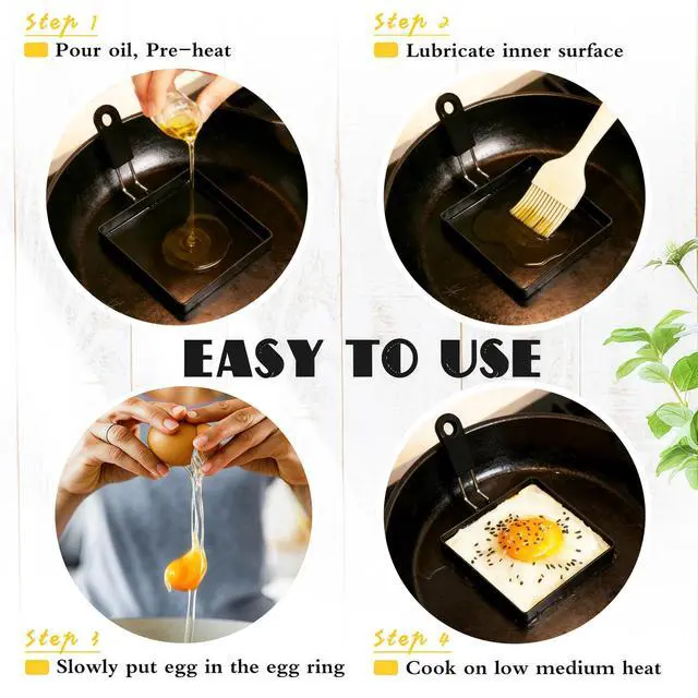Alt view image 4 of 6 - 4 Pack Egg Rings for Frying Eggs, Round & Square Egg Cooking Stainless Steel, for English Muffins Pancake, with Silicone Handle
