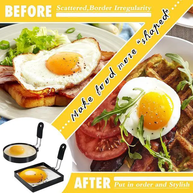 Alt view image 5 of 6 - 4 Pack Egg Rings for Frying Eggs, Round & Square Egg Cooking Stainless Steel, for English Muffins Pancake, with Silicone Handle