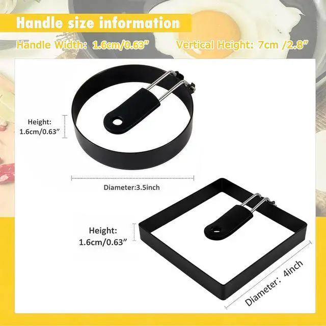Alt view image 2 of 6 - 4 Pack Egg Rings for Frying Eggs, Round & Square Egg Cooking Stainless Steel, for English Muffins Pancake, with Silicone Handle