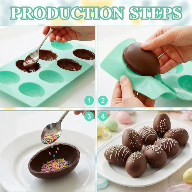 Alt view image 3 of 7 - Egg Molds Set of 3 for Easter 8 Cavities Silicone Egg Pan Baking Supplies for Cake Decorating Chocolate Candy (3, Pink, Green and Blue)