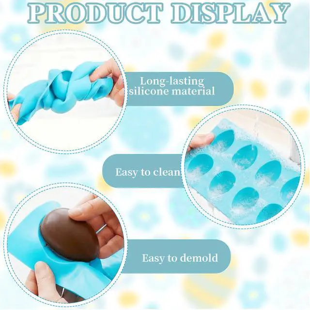 Alt view image 4 of 7 - Egg Molds Set of 3 for Easter 8 Cavities Silicone Egg Pan Baking Supplies for Cake Decorating Chocolate Candy (3, Pink, Green and Blue)