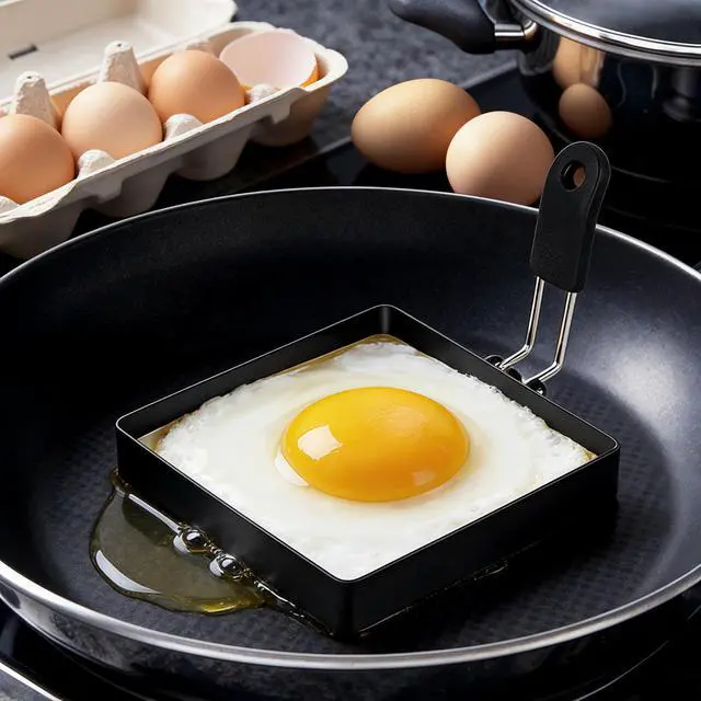 Alt view image 6 of 6 - 4 Pack Egg Rings for Frying Eggs, Round & Square Egg Cooking Stainless Steel, for English Muffins Pancake, with Silicone Handle