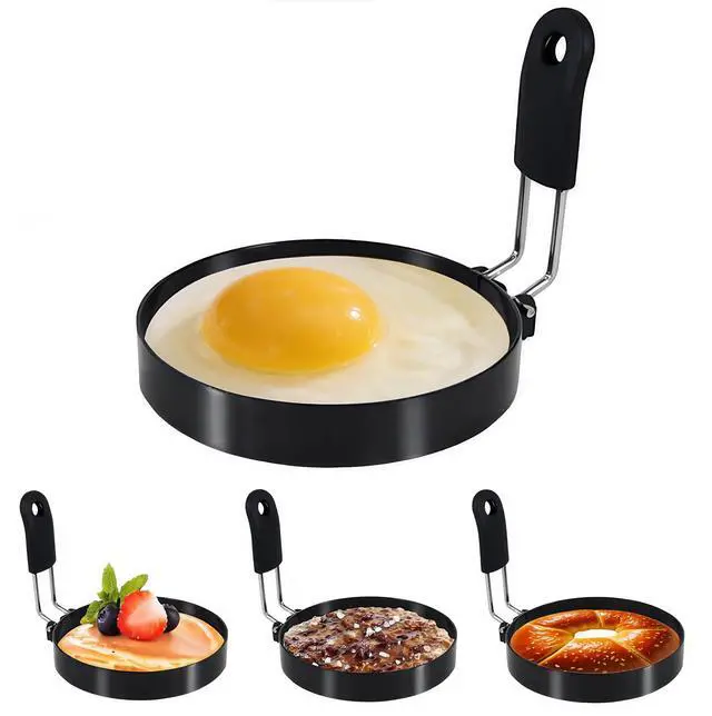 Main image of 4 Pack Egg Rings for Frying Eggs, 3.5" Round Egg Cooking Stainless Steel, for English Muffins Pancake, with Silicone Handle