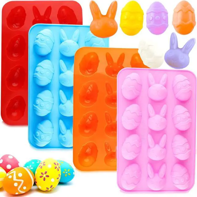 Main image of Easter Egg Silicone Bunny Silicon Molds for Chocolate 4 Packs Egg Shaped Mold Baking Pan Resin Cake Chocolate Mold Silicone Candy Pan for Easter Party