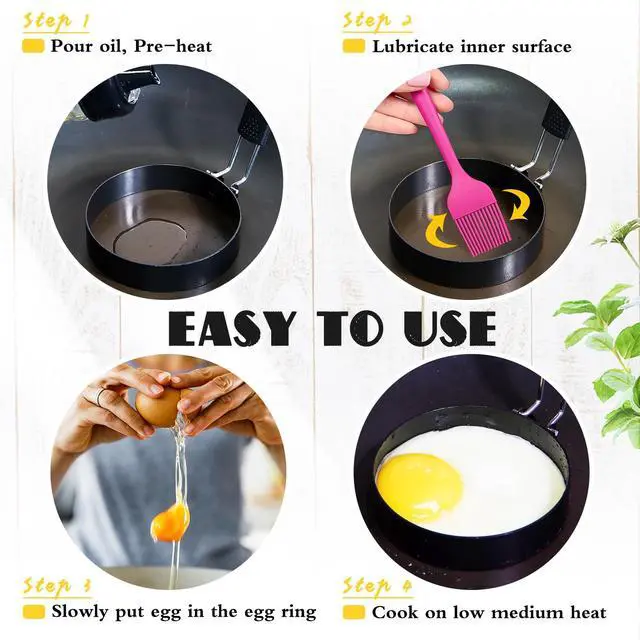 Alt view image 4 of 6 - 4 Pack Egg Rings for Frying Eggs, 3.5" Round Egg Cooking Stainless Steel, for English Muffins Pancake, with Silicone Handle