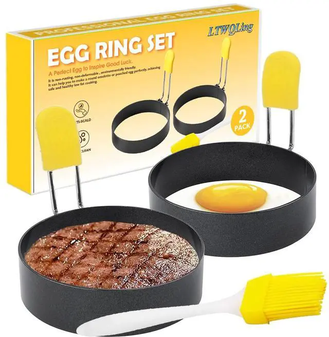 Main image of 4 Inch Large Egg Rings for Frying Eggs, 2 Pack Stainless Steel Egg Cooking Rings Nonstick Round Egg Shaper Mold with Anti-scald Handle for English Muffins Pancake Cooking Griddle
