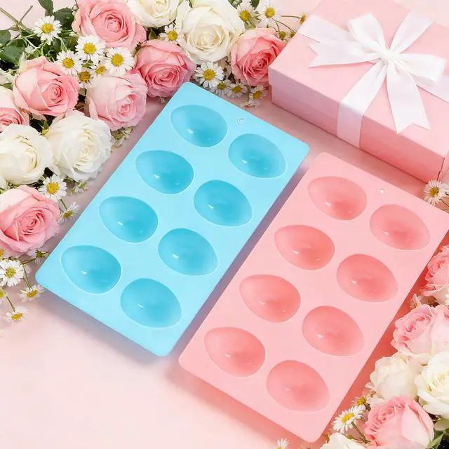 Alt view image 7 of 7 - 3Pcs 8-Cavity Easter Silicone Egg Molds, Baking Supplies for DIY Cake Decoration, Chocolate, Candy, Jello, Pastry, Muffin, Bread, Ice Cube (Pink,Green,Blue)