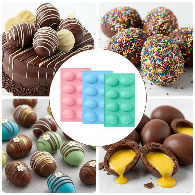 Alt view image 6 of 7 - 3Pcs 8-Cavity Easter Silicone Egg Molds, Egg Shaped Cake Pop Mold, Baking Supplies for Making Chocolate Jello Candy Dessert Muffin Mousse Pastry
