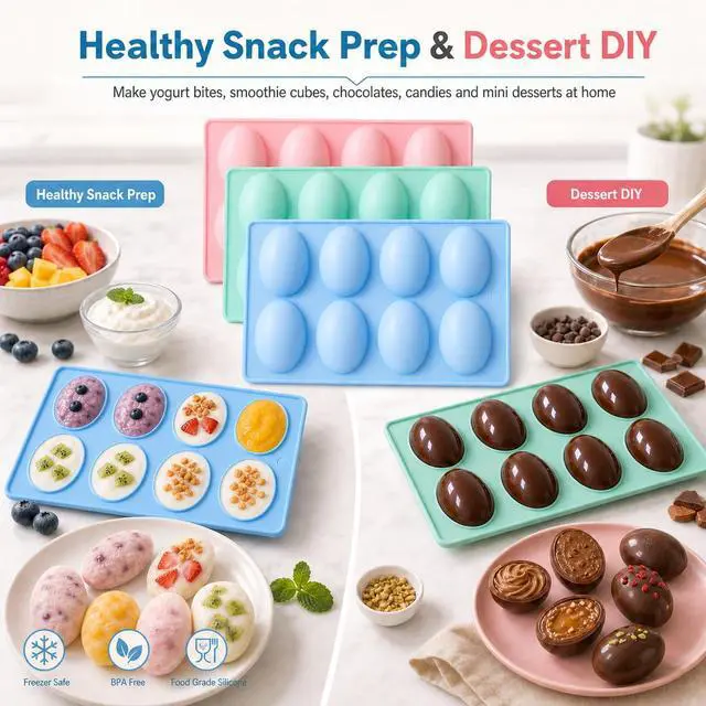 Alt view image 2 of 7 - Egg Molds Silicone 3-Pack, Candy Egg Mold for Chocolate, Yogurt Bites, Smoothie Cubes & Mini Desserts, Silicone Baking Molds Shapes for Healthy Snack Prep, Dessert DIYFreezer Oven Dishwasher Safe