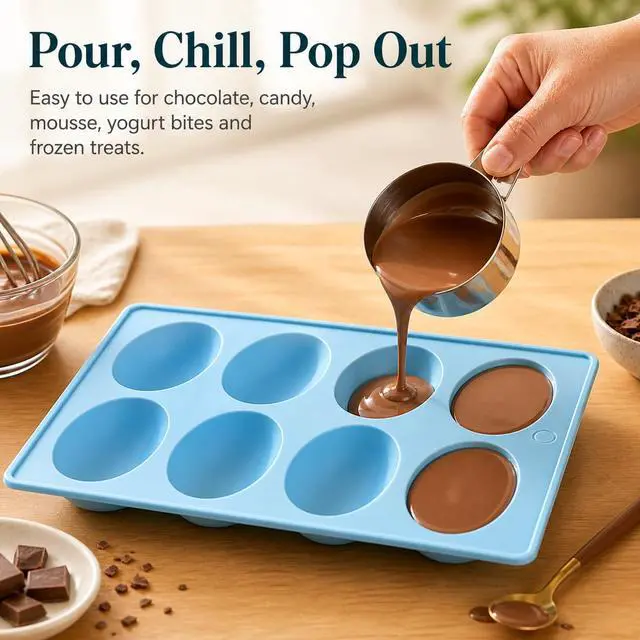 Alt view image 3 of 7 - Egg Molds Silicone 3-Pack, Candy Egg Mold for Chocolate, Yogurt Bites, Smoothie Cubes & Mini Desserts, Silicone Baking Molds Shapes for Healthy Snack Prep, Dessert DIYFreezer Oven Dishwasher Safe