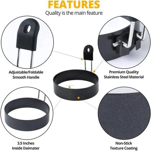 Alt view image 4 of 7 - Egg Rings, 3.5'', Nonstick, Professional and Large, Stainless Steel Omelet/Egg Rings For Frying Eggs and Egg Mcmuffins, Egg Mold For Breakfast, Mini Pancakes, and Fried Eggs