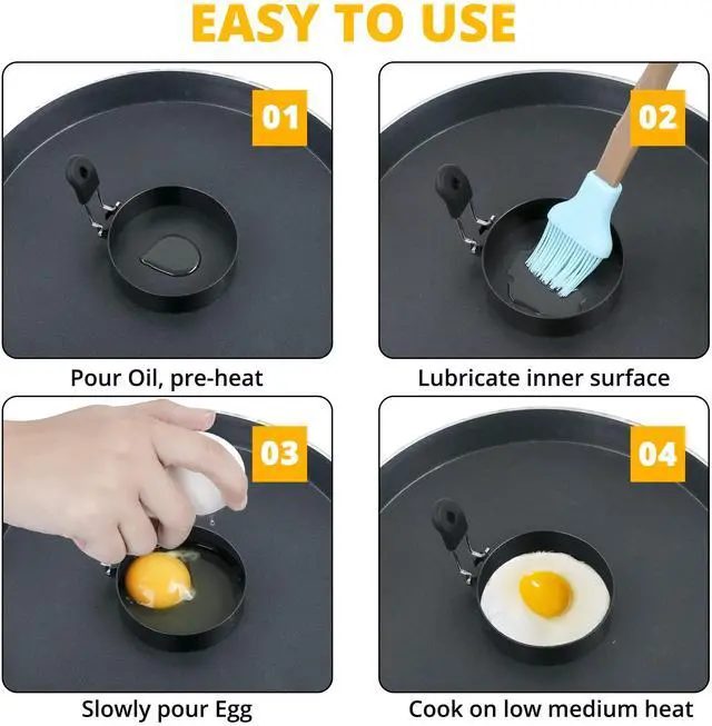 Alt view image 5 of 7 - Egg Rings, 3.5'', Nonstick, Professional and Large, Stainless Steel Omelet/Egg Rings For Frying Eggs and Egg Mcmuffins, Egg Mold For Breakfast, Mini Pancakes, and Fried Eggs