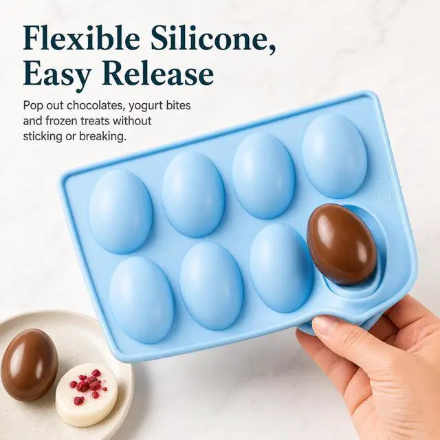 Alt view image 7 of 7 - Egg Molds Silicone 3-Pack, Candy Egg Mold for Chocolate, Yogurt Bites, Smoothie Cubes & Mini Desserts, Silicone Baking Molds Shapes for Healthy Snack Prep, Dessert DIYFreezer Oven Dishwasher Safe