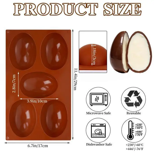Alt view image 2 of 7 - 5-Cavity Silicone Easter Egg Molds Set of 2 Silicone Egg Baking Molds Baking Supplies for Cake Decorating Chocolate Candy