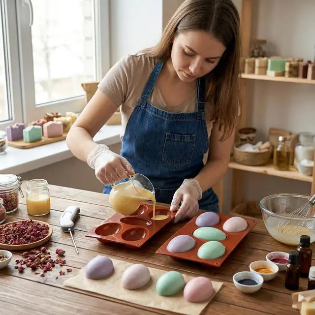 Alt view image 4 of 7 - 5-Cavity Silicone Easter Egg Molds Set of 2 Silicone Egg Baking Molds Baking Supplies for Cake Decorating Chocolate Candy
