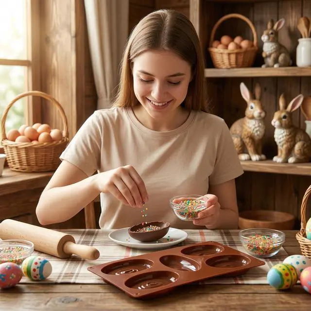 Alt view image 7 of 7 - 5-Cavity Silicone Easter Egg Molds Set of 2 Silicone Egg Baking Molds Baking Supplies for Cake Decorating Chocolate Candy